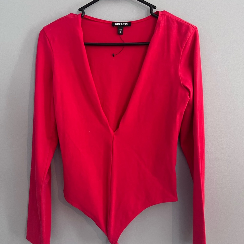 Red plunge bodysuit